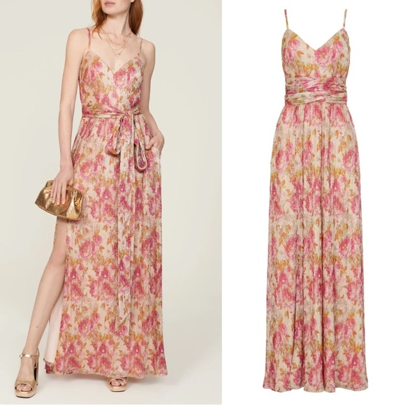 NWT Dress the Population Chrissy Metallic Floral Gown Sz. S - Picture 1 of 6